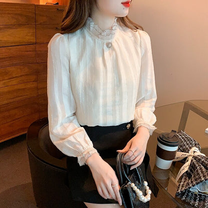 Blouse Women Long Sleeve Apricot Chiffon Blouse Shirt Tops Women Blusas Mujer De Moda 2022 Blouses Shirts Blusa Feminina F515