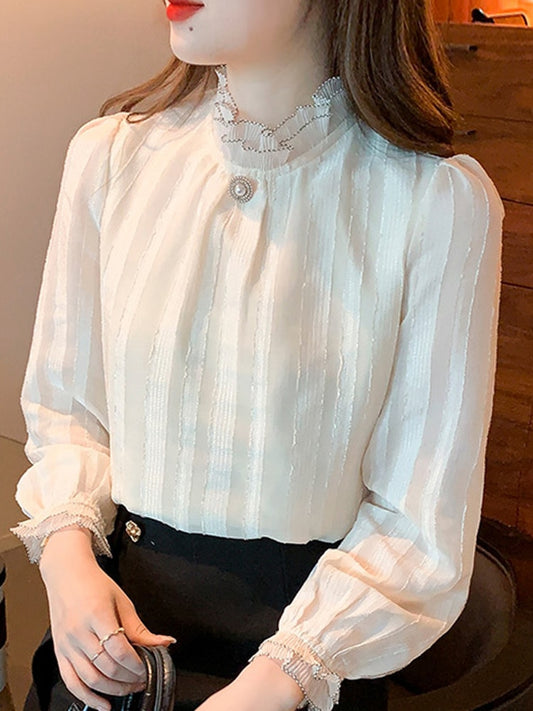 Blouse Women Long Sleeve Apricot Chiffon Blouse Shirt Tops Women Blusas Mujer De Moda 2022 Blouses Shirts Blusa Feminina F515