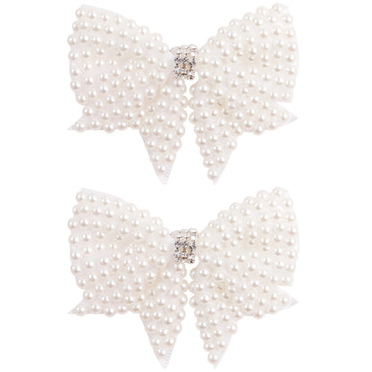 White Pearl Hair Bows With Hair Clips For Girls Kids Boutique Layers Bling Rhinestone Center Bows Hairpins Hair Accessories