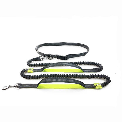 Pet Dog Running Leash Rope 2 Hand Control Dog Joging Walking Leash with Reflective Hands Free Pets Double Elasticity Collar Rope