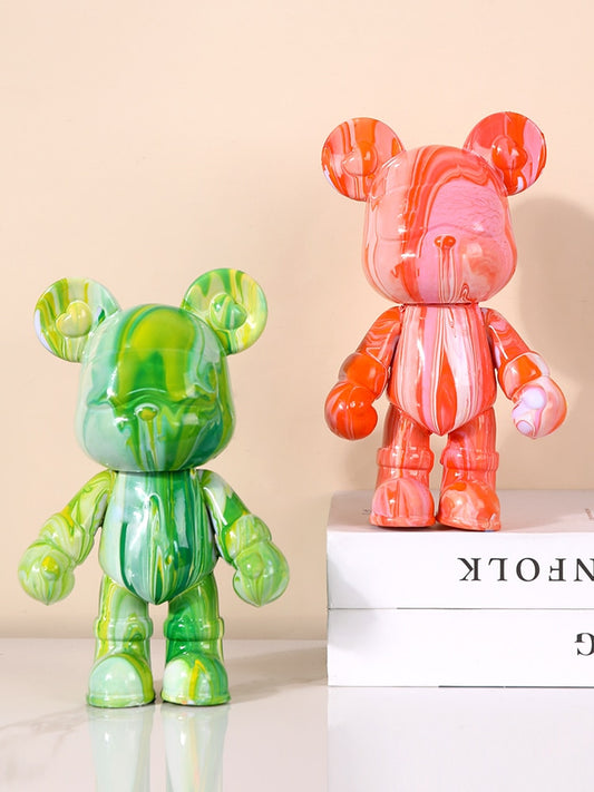 Graffiti Painted Fluid Bear Set Handmade Diy Statue Manual Parent-child Toys Fluid Painting Violent Bear Sculpture Home Decor