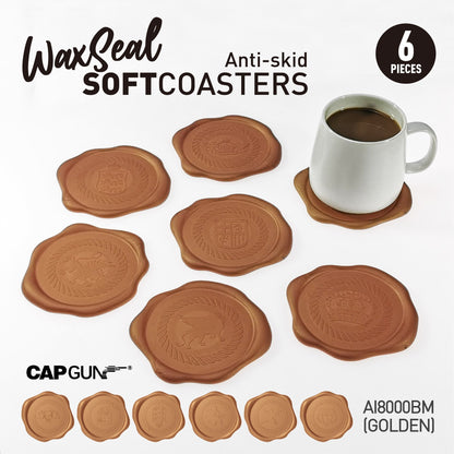 Rubber Coasters with Holder Stamp Design Coffer Mug Novelty Coasters for Drinks Non-Slip Cup Mat for Office Home Bar Kitchen