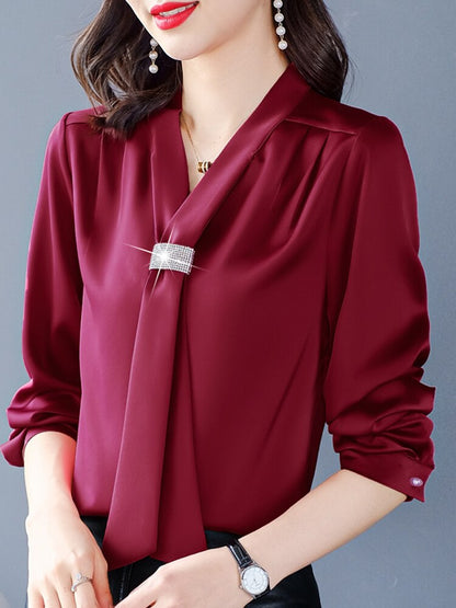 Spring Long Sleeve Blouse Women Blusas Mujer De Moda 2021 Blouses Femme Shirts Bow V-Neck Chiffon Blouse Shirt Women Tops D412