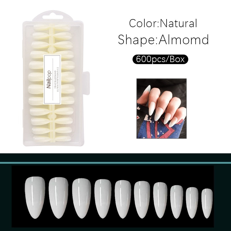 Nailpop Nail Tips Semi-Matt Press on Nails Coffin Tips Full Cover False Nails Almond Nail Art Boxed Fake Nails 576/600pcs