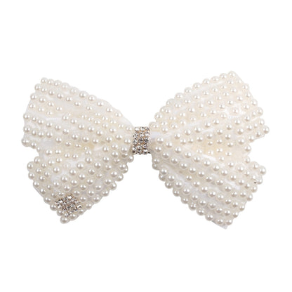 White Pearl Hair Bows With Hair Clips For Girls Kids Boutique Layers Bling Rhinestone Center Bows Hairpins Hair Accessories