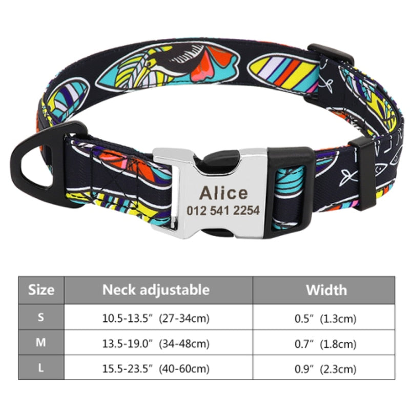 Custom Large Dog Collar Cute Print Personalized Pet Collar Nylon Puppy Dogs ID Collars Engraved Name for Small Medium Large Dog