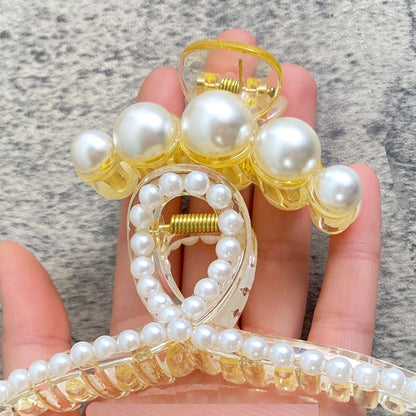 Pearl Hair Claw Set Clip for Women Gold Color Hairpins Metal Hair Accessories Geometric Hollow Pincer Barrette Crystal Clip Big