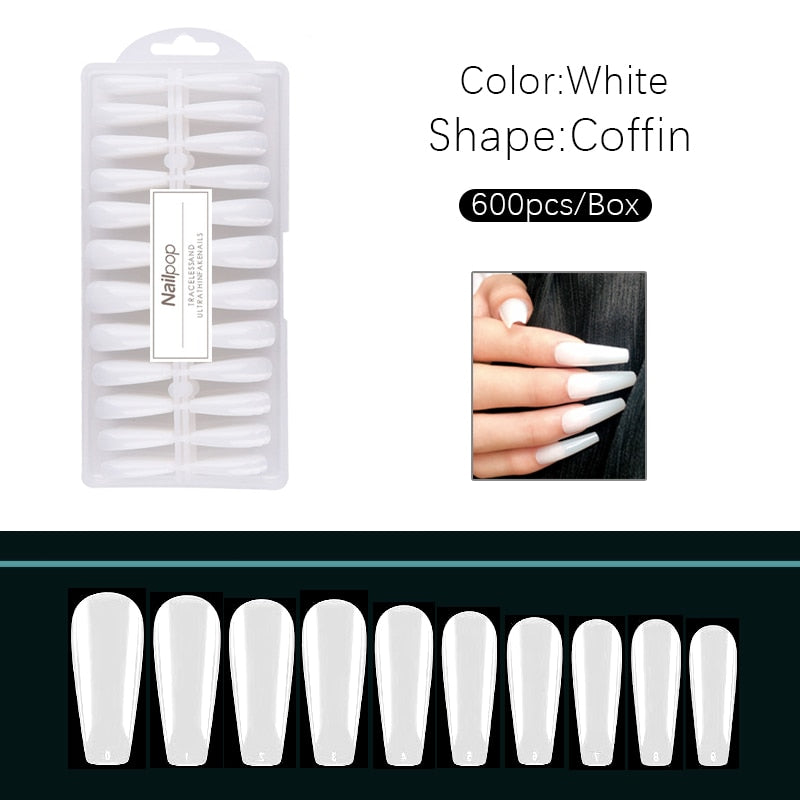 Nailpop Nail Tips Semi-Matt Press on Nails Coffin Tips Full Cover False Nails Almond Nail Art Boxed Fake Nails 576/600pcs