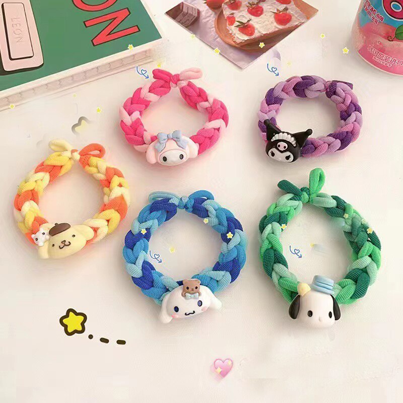 Sanrio Hello Kitty Melody Kuromi Cinnamoroll Cord Diy Gift Handwoven Rubber String Hair Rope Couple Bracelet Hairpin Gift