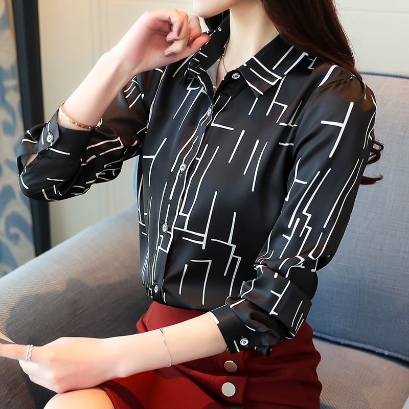 Fashion Woman Blouses 2021 Chiffon Blouse Shirt   Long Sleeve Striped Print Blouse Blusa Feminina Shirt Women A114