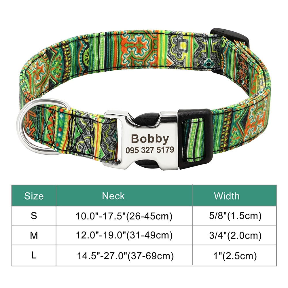 Custom Large Dog Collar Cute Print Personalized Pet Collar Nylon Puppy Dogs ID Collars Engraved Name for Small Medium Large Dog