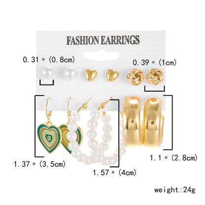 6 Pairs Heart Butterfly Drop Earrings Set Big Circle Piercings Earrings Jewelry for Women Imitation Pearl Hoop Cute Ear Buckle