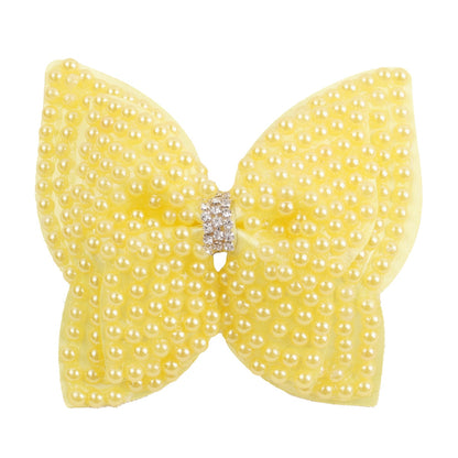 White Pearl Hair Bows With Hair Clips For Girls Kids Boutique Layers Bling Rhinestone Center Bows Hairpins Hair Accessories