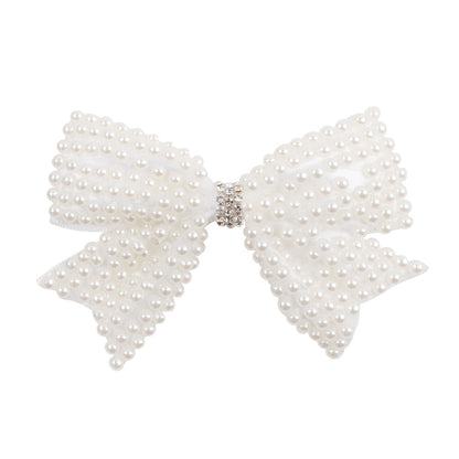 White Pearl Hair Bows With Hair Clips For Girls Kids Boutique Layers Bling Rhinestone Center Bows Hairpins Hair Accessories