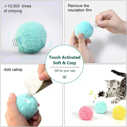 Smart Cat Toys Interactive Ball Plush Electric Catnip Training Toy Kitten Touch Sounding Pet Product Squeak Toy Ball Cat Supplie