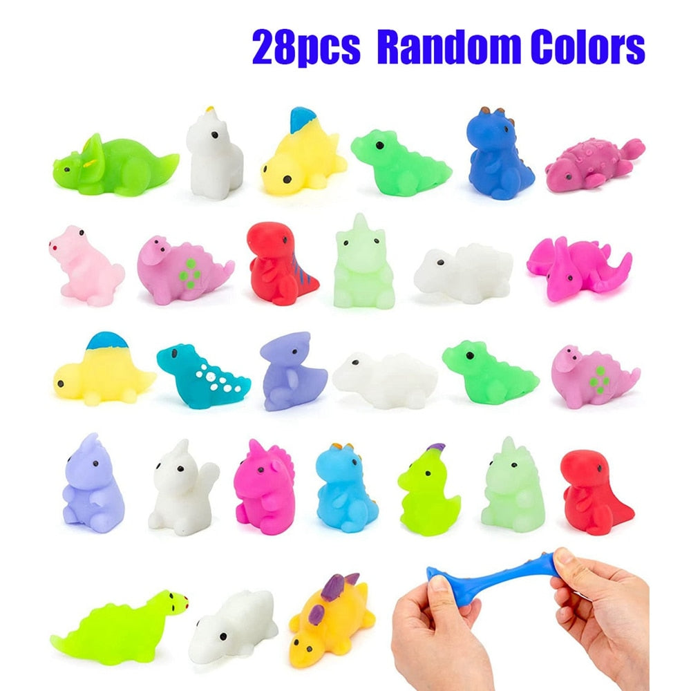 28pcs Mini Squishies Mochi Squishy Toys Party Favors for Kids Kawaii Animal Squishies Dinosaur Squeeze Stress Relief Toys Random