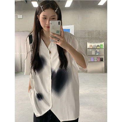 XEJ Chiffon Blouses or Tops for Woman Elegant and Youth Woman Cool Blusas Aesthetic Heart Short Sleeve Shirt Summer Top 2022