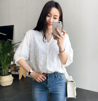 Women Blouses Long Sleeve Women Shirts Hollow White Blouse Shirt Fashion Womens Tops And Blouses 2021 Women Clothing Blusa A625