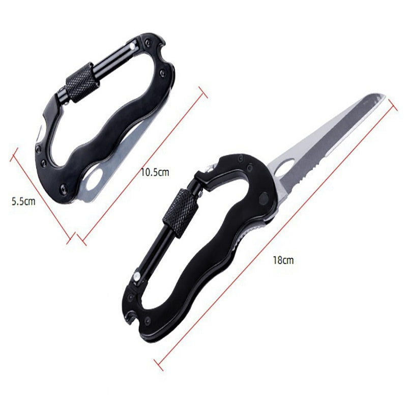 Stainless Steel Mini Knife Carabiner Folding Pocket Portable Outdoor Pocket Knife EDC Multifunction Military Tactical