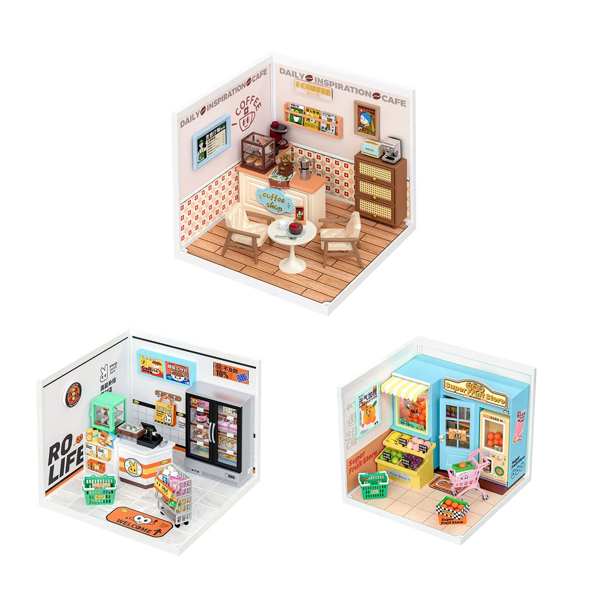 Robotime Rolife DW001 Super Creator Daily Plastic DIY Miniature House Cafe Energy Supply Store Building Block Sets CN Version