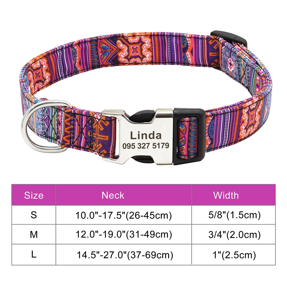 Custom Large Dog Collar Cute Print Personalized Pet Collar Nylon Puppy Dogs ID Collars Engraved Name for Small Medium Large Dog