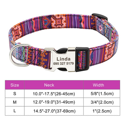 Custom Large Dog Collar Cute Print Personalized Pet Collar Nylon Puppy Dogs ID Collars Engraved Name for Small Medium Large Dog