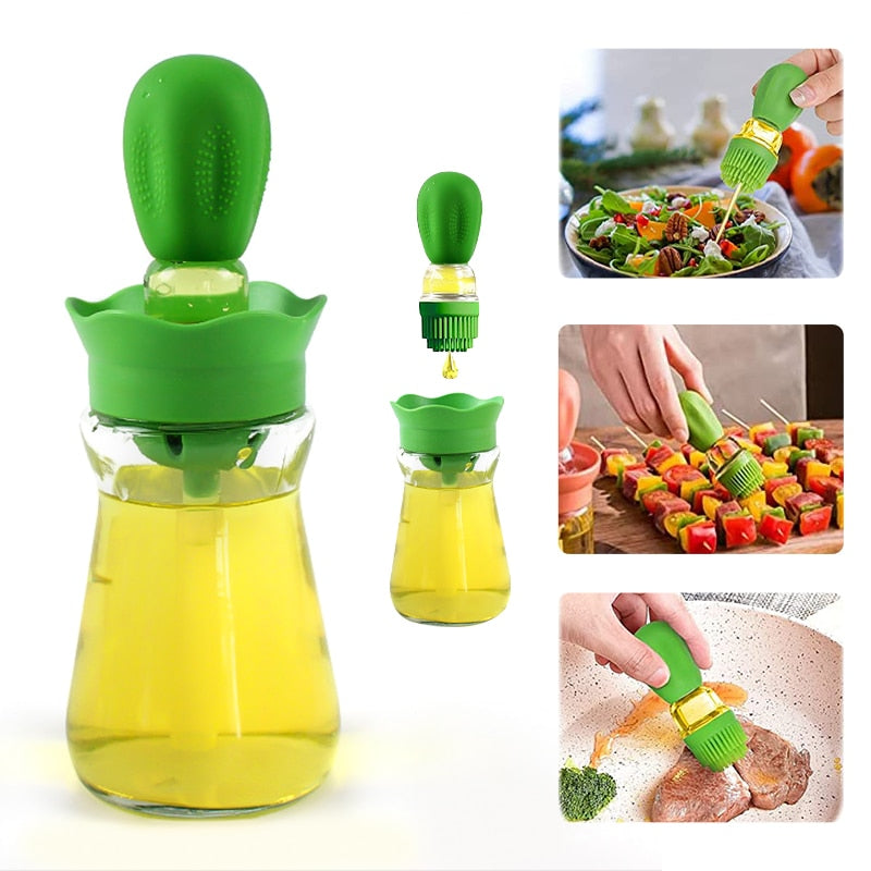 Oil Bottle With Silicone Brush Oil Spray Baking Barbecue Grill Oil Dispenser Cookware Baking BBQ Tool Kitchen Accessories