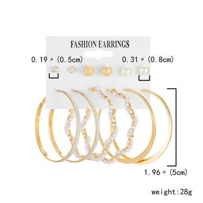 6 Pairs Heart Butterfly Drop Earrings Set Big Circle Piercings Earrings Jewelry for Women Imitation Pearl Hoop Cute Ear Buckle