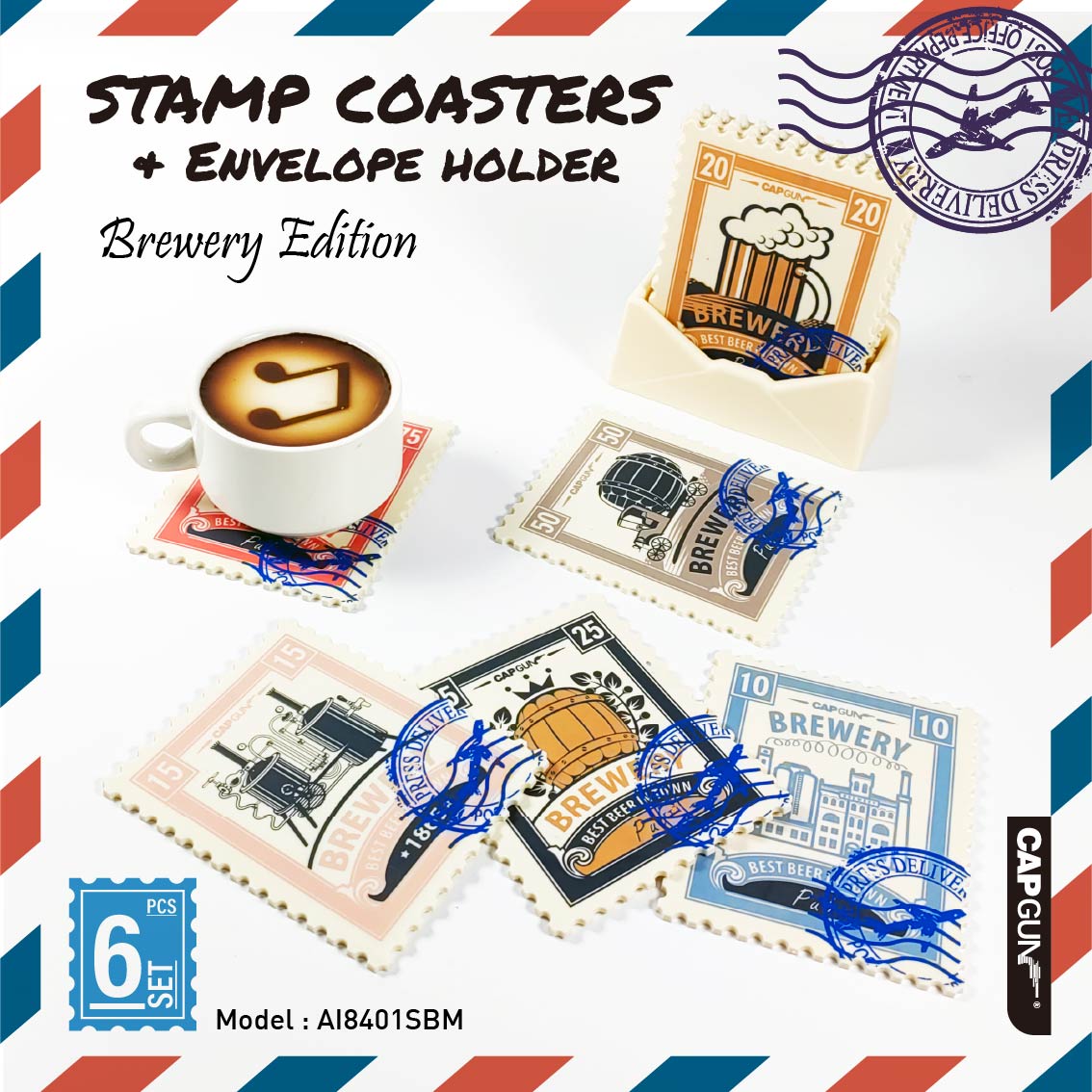 Rubber Coasters with Holder Stamp Design Coffer Mug Novelty Coasters for Drinks Non-Slip Cup Mat for Office Home Bar Kitchen