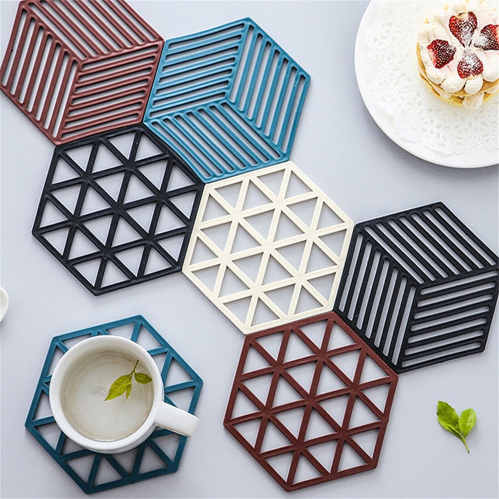 Silicone Tableware Insulation Mat Coaster Hexagon Silicone Mats Pad Heat-insulated Bowl Placemat Home Table Decor Kitchen Tools