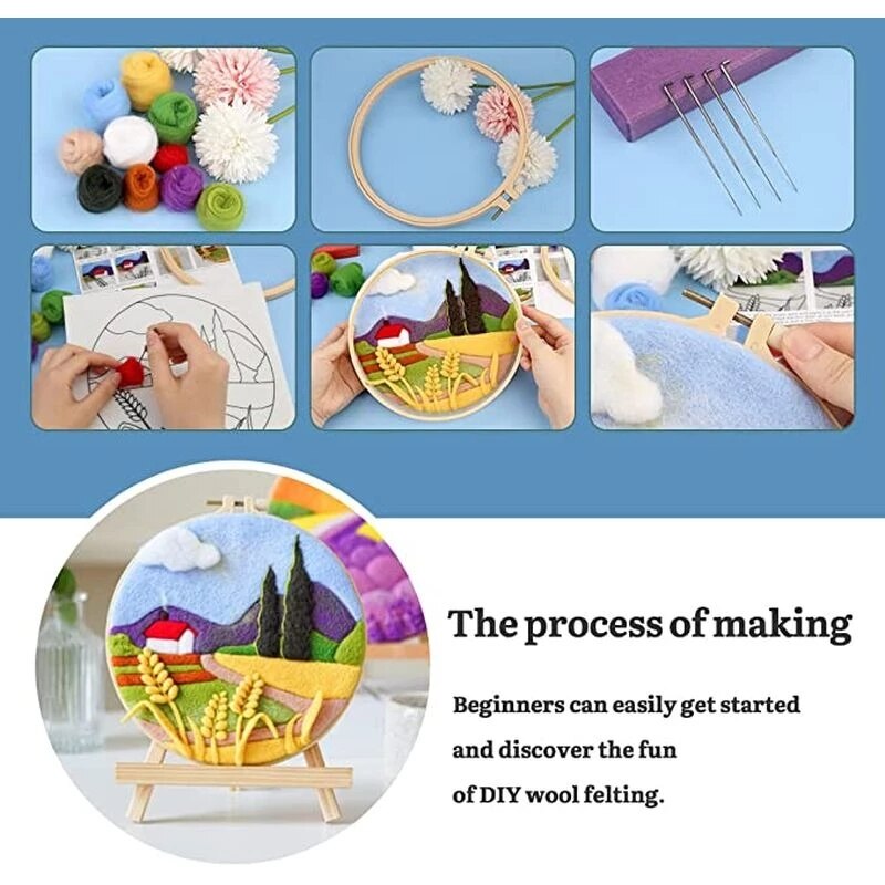 Non-Finish DIY Wool Felting Painting Needle Embroidery Poked Wool Felt Flower Material Package for Home Decors Crafts Gift