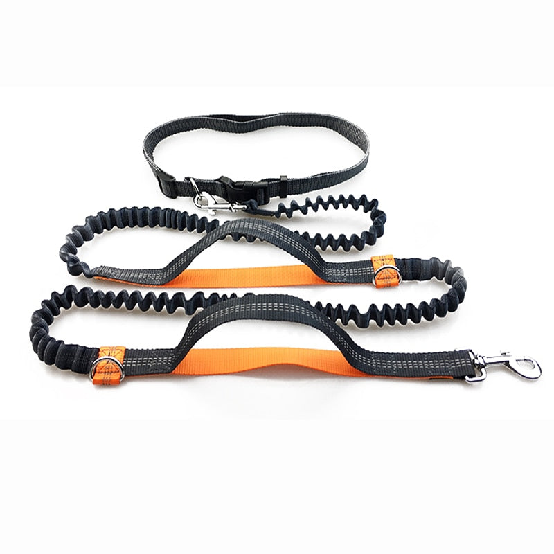 Pet Dog Running Leash Rope 2 Hand Control Dog Joging Walking Leash with Reflective Hands Free Pets Double Elasticity Collar Rope