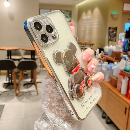 For iPhone 12 11 13 Pro Max X XR XS Max 7 8 Plus SE 2020 Fashion Cartoon Cover Luxury cute Violent Bear Plating Clear Phone Case