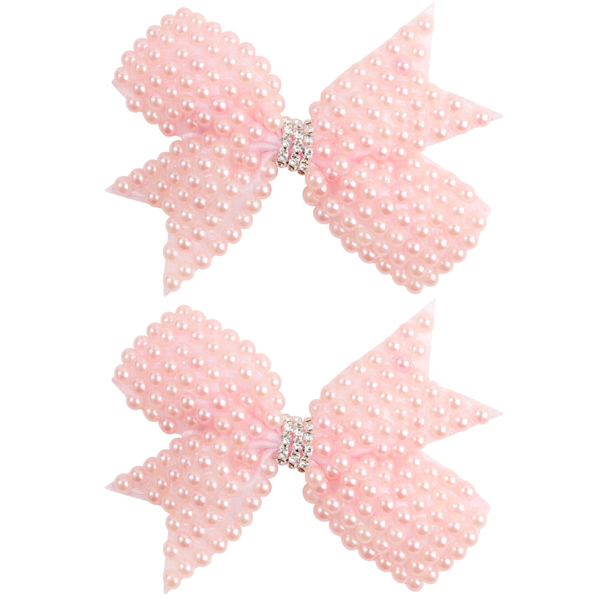 White Pearl Hair Bows With Hair Clips For Girls Kids Boutique Layers Bling Rhinestone Center Bows Hairpins Hair Accessories