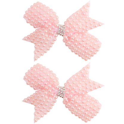 White Pearl Hair Bows With Hair Clips For Girls Kids Boutique Layers Bling Rhinestone Center Bows Hairpins Hair Accessories