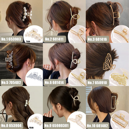 Pearl Hair Claw Set Clip for Women Gold Color Hairpins Metal Hair Accessories Geometric Hollow Pincer Barrette Crystal Clip Big