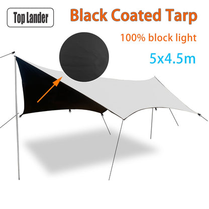 5x4.5m Large Black Coating Tarp Waterproof Hexagonal Butterfly Awning Camping Outdoor Shade Tarpaulin Shelter Sunshade Flysheet