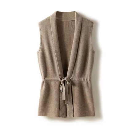 Temperament V neck waistband pure wool woman sweater cardigan sleeveless sweater loose clip languid lazy 100 wear vest