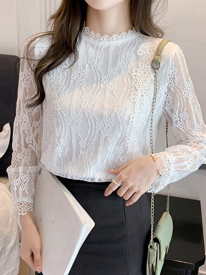 Spring Women White Lace Blouse Shirt Long Sleeve Blouse Women Blusas Mujer De Moda 2022 Blouses Femme Women Tops Shirts F395