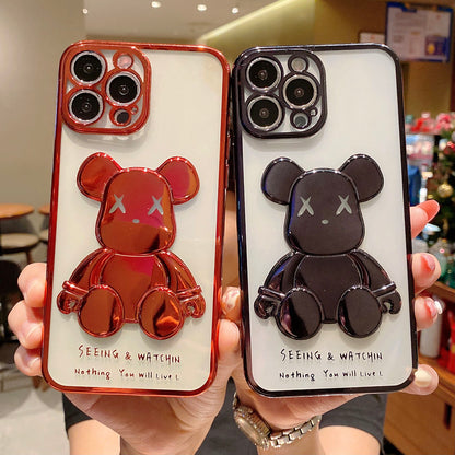 For iPhone 12 11 13 Pro Max X XR XS Max 7 8 Plus SE 2020 Fashion Cartoon Cover Luxury cute Violent Bear Plating Clear Phone Case