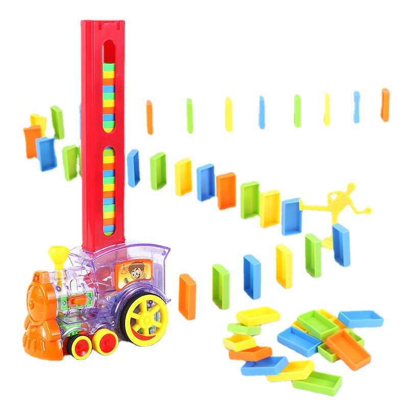 Domino Train Blocks Electric Toy Set Domino Blocks Set Train Model with Lights and Sounds Construction and Stacking Toys