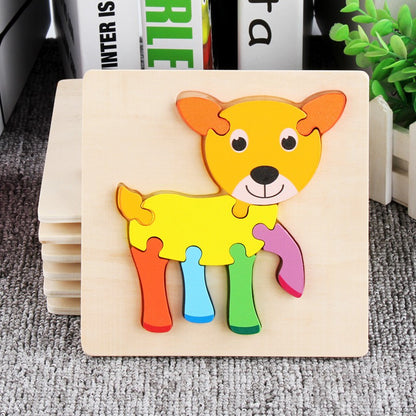 【READY STOCK】15CM*15CM Puzzle Wooden Toys Cute Cartoon Animal & Transportation Lego Kids Early Learning Educational