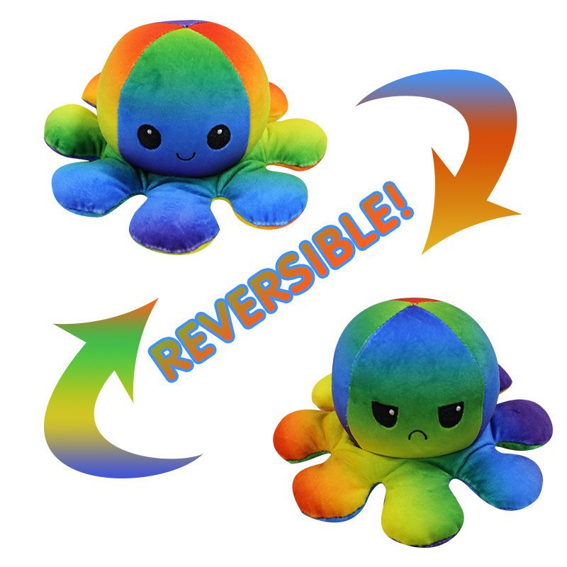 Reversible Plush Toy Stuffed Animal Mood Plush Double-Sided Flip Help You Express Your Emotions Cute Gift