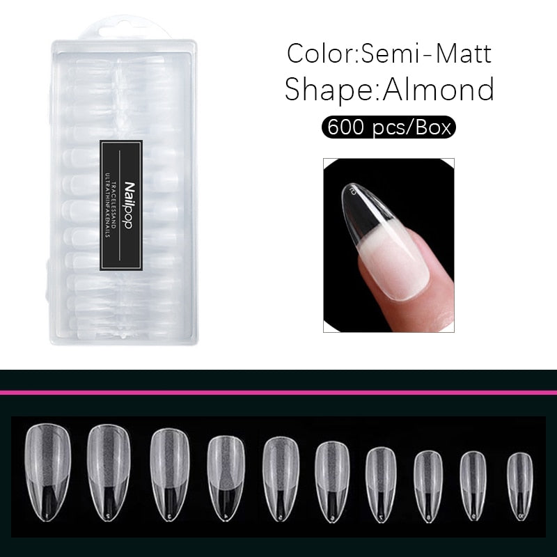 Nailpop Nail Tips Semi-Matt Press on Nails Coffin Tips Full Cover False Nails Almond Nail Art Boxed Fake Nails 576/600pcs