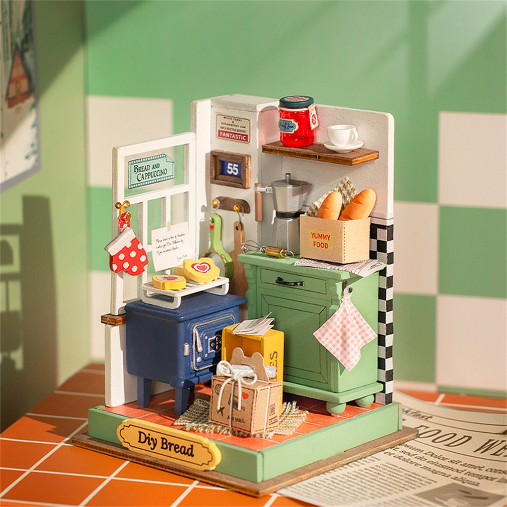 Robotime Rolife DIY Wooden Miniature Dollhouse Little&amp;Warm Space II for Girls Kids Birthday Gift - Afternoon Baking Time DS029