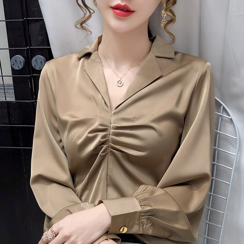 Blouse Women Long Sleeve V-Neck Office Blouse Shirt Chiffon Blouse Tops Blusas Mujer De Moda 2021 Tops Women Clothing Blusa D955