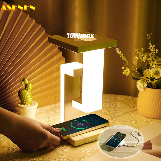 Creative Led Night Light Anti-gravity Floating Desk Lamp Touch Dimming Bedside Bedroom Night Lamp with 10W Wireless Charger Dock