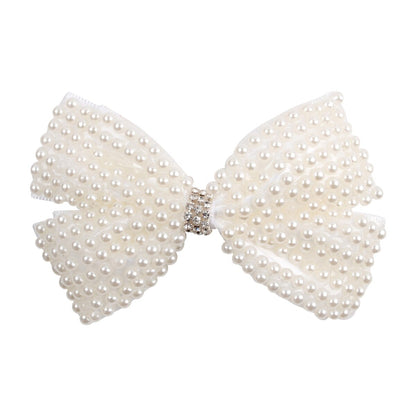 White Pearl Hair Bows With Hair Clips For Girls Kids Boutique Layers Bling Rhinestone Center Bows Hairpins Hair Accessories