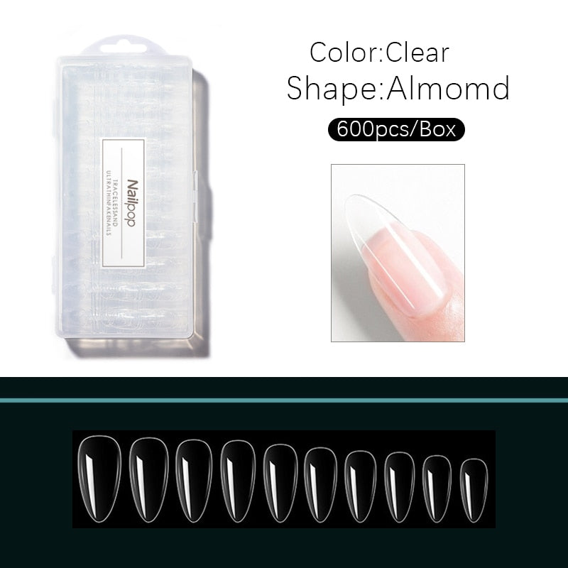 Nailpop Nail Tips Semi-Matt Press on Nails Coffin Tips Full Cover False Nails Almond Nail Art Boxed Fake Nails 576/600pcs