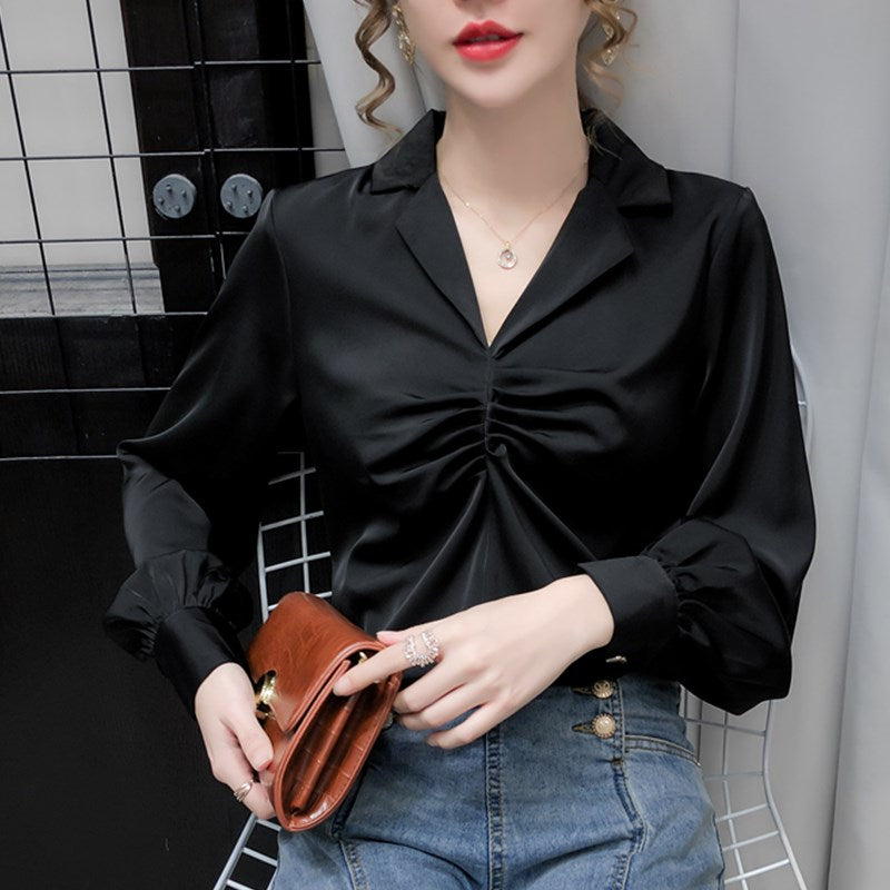 Blouse Women Long Sleeve V-Neck Office Blouse Shirt Chiffon Blouse Tops Blusas Mujer De Moda 2021 Tops Women Clothing Blusa D955